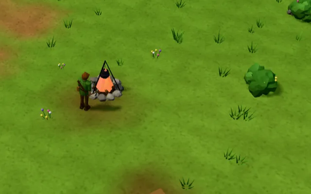 A woodcutter roasting a fish over the hearth's fire