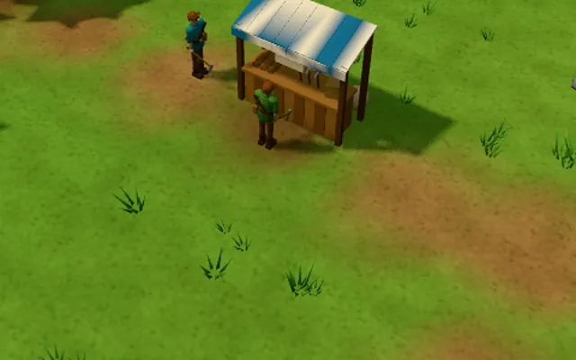 Two woodcutters meeting beside Cobblethorn's stall